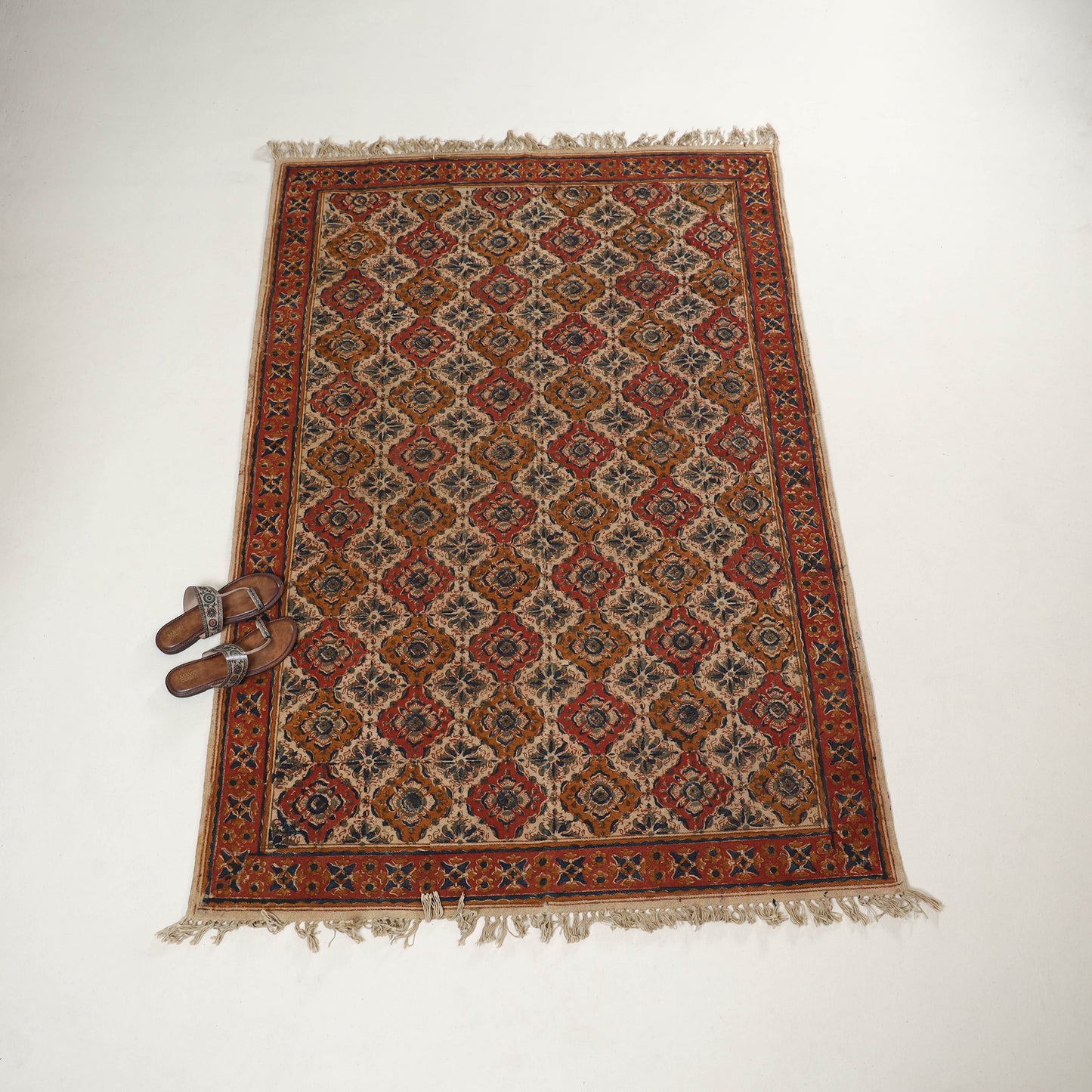 Multicolor - Warangal Handwoven Kalamkari Block Print Cotton Durrie / Carpet / Rug (4 x 6 Feet) 20