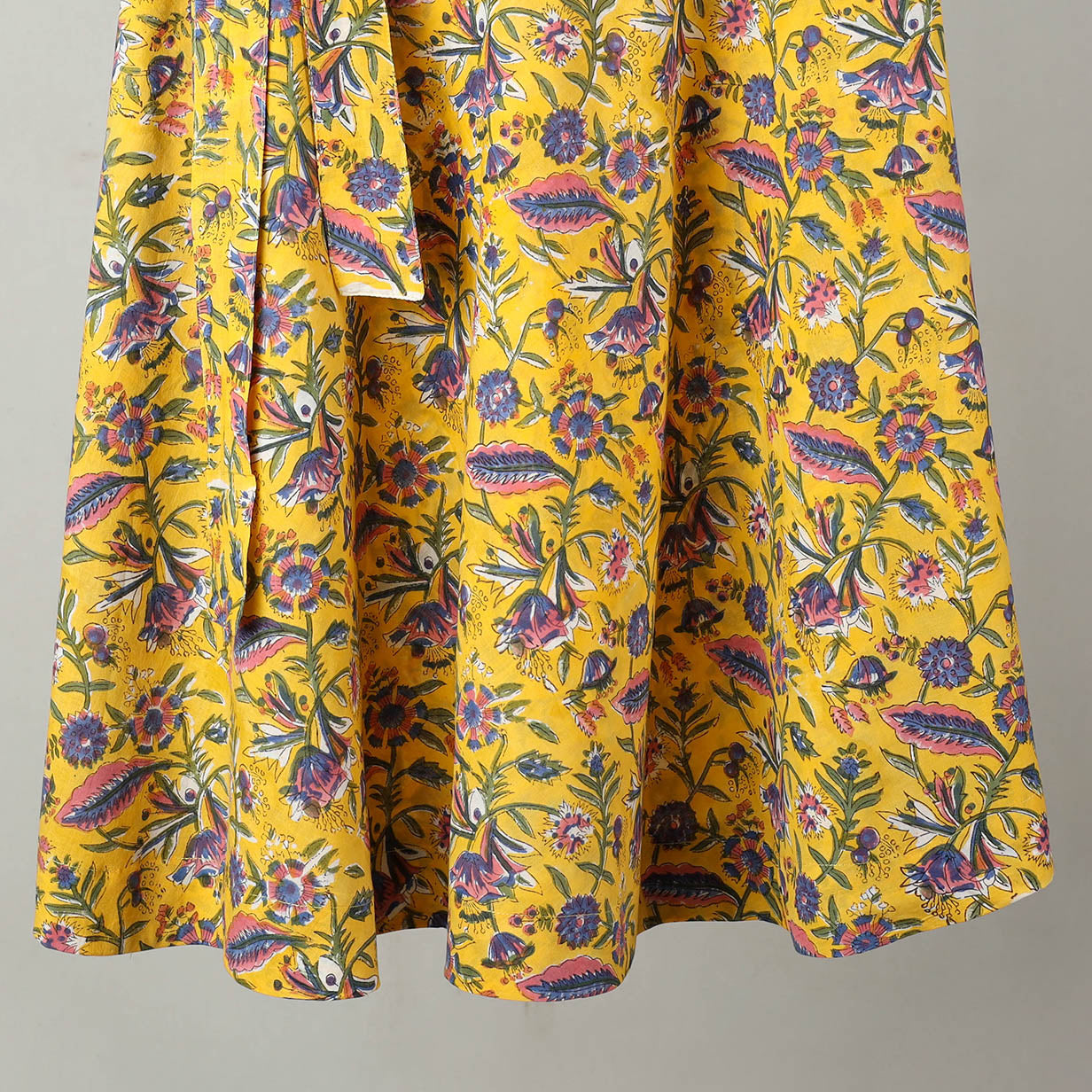 Yellow - Sanganeri Block Printed Cotton Wrap Around Skirt 39