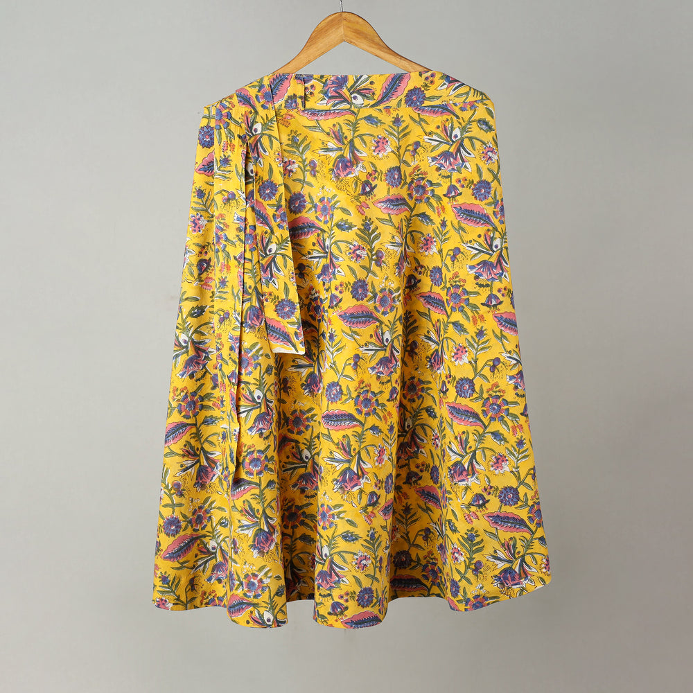 Yellow - Sanganeri Block Printed Cotton Wrap Around Skirt 39