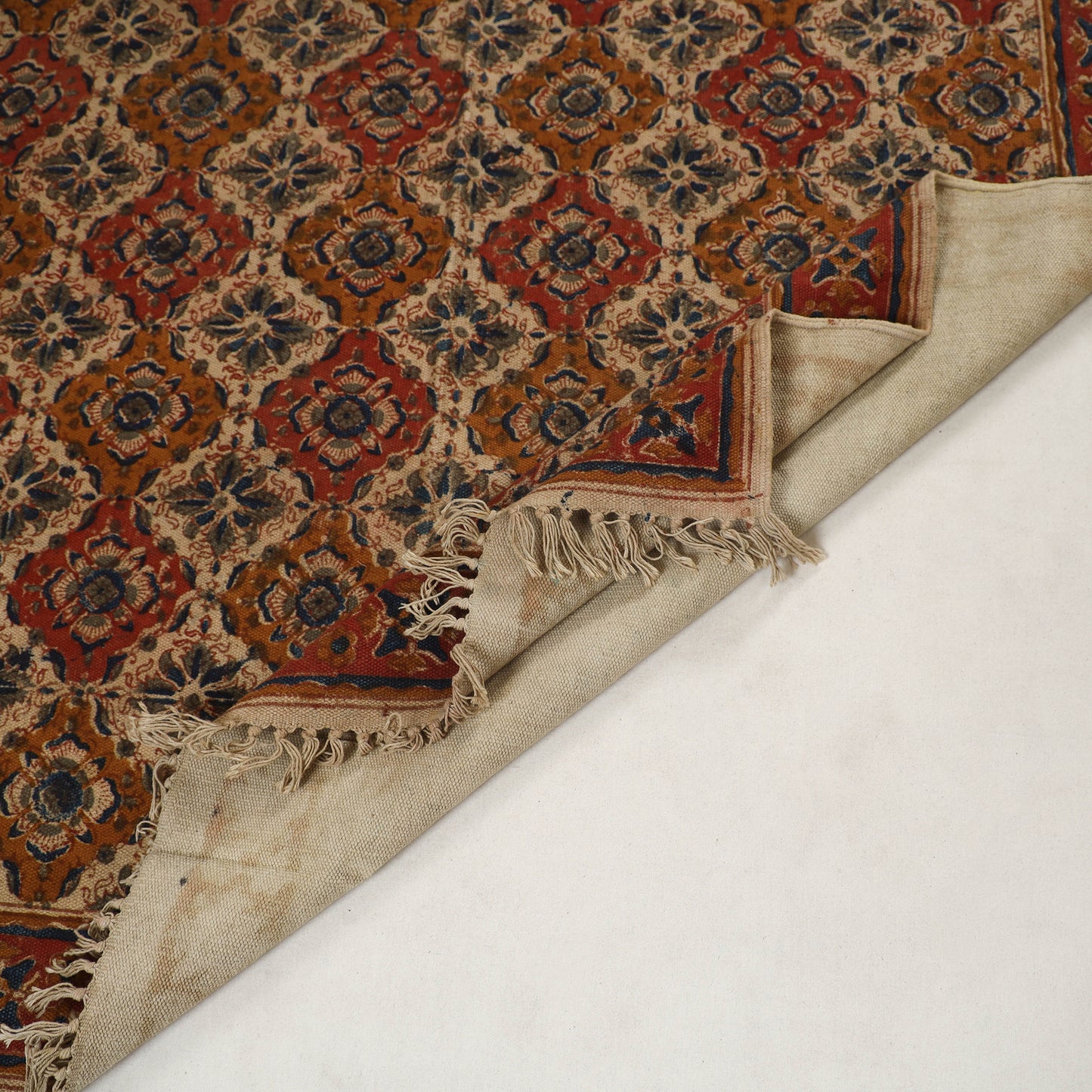 Multicolor - Warangal Handwoven Kalamkari Block Print Cotton Durrie / Carpet / Rug (4 x 6 Feet) 20