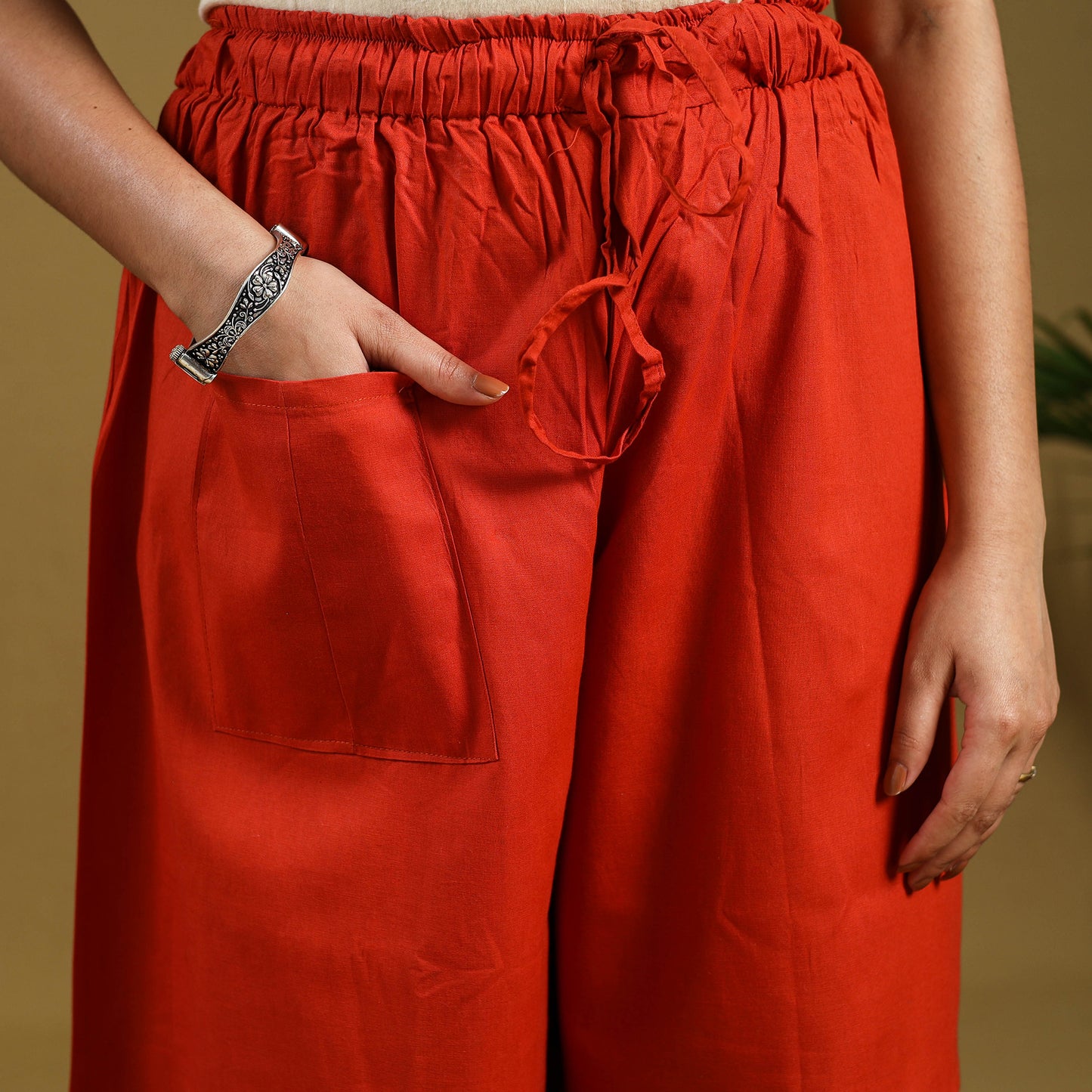  Orange Cotton Bengal Kantha Hand Embroidery Palazzo