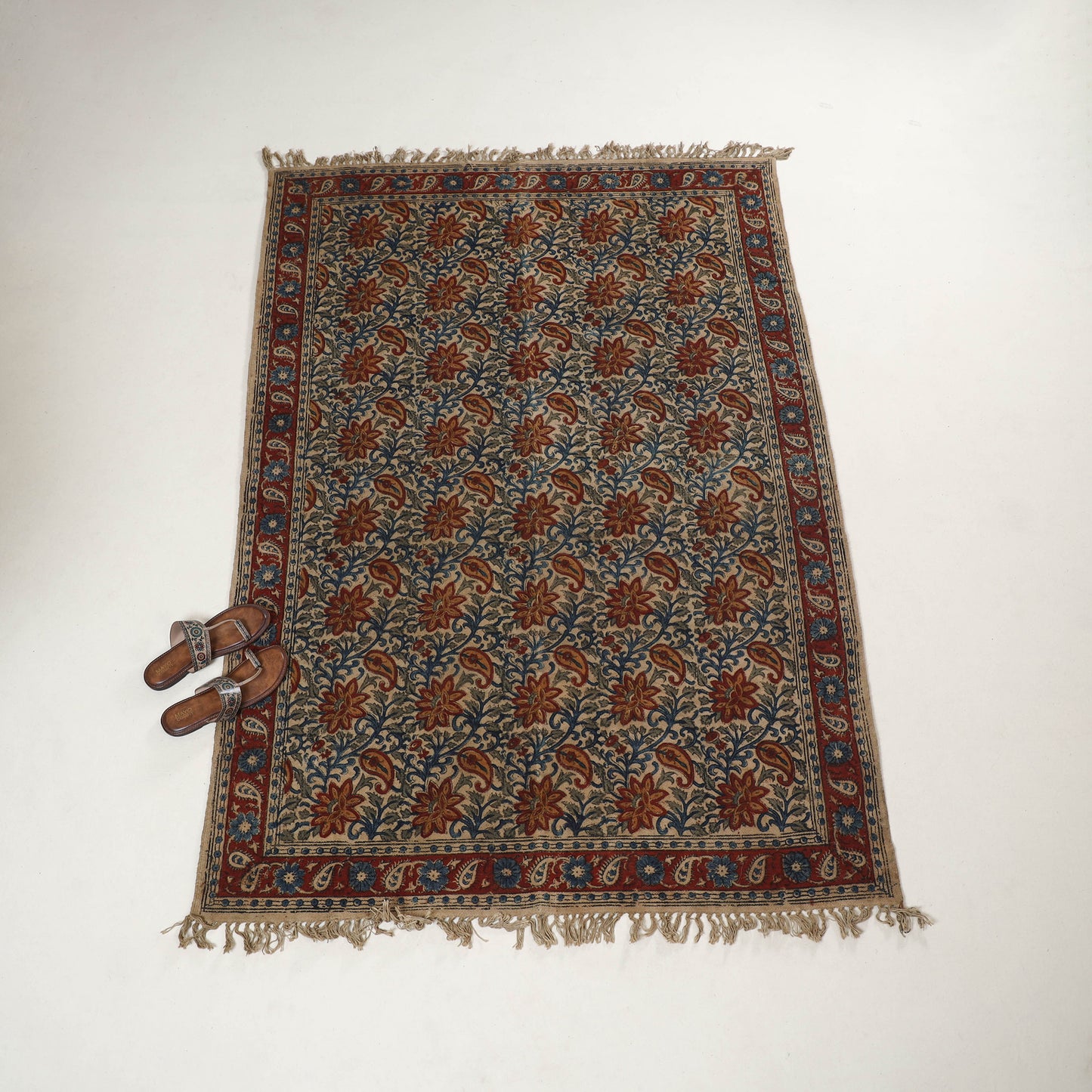 Multicolor - Warangal Handwoven Kalamkari Block Print Cotton Durrie / Carpet / Rug (4 x 6 Feet) 19