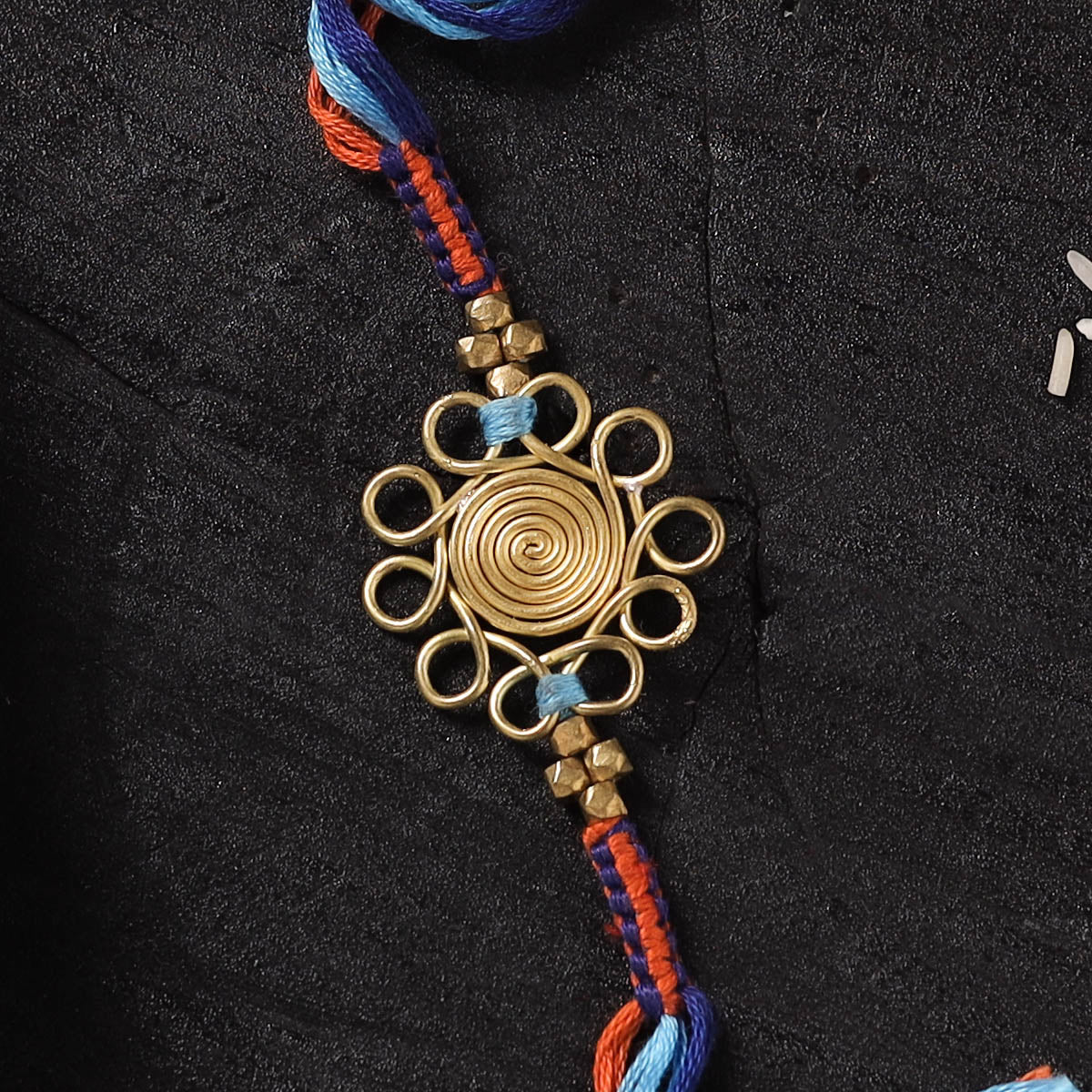 Multicolor - Handcrafted Tribal Dokra Brass Thread Rakhi with Banaras Wood Doll Box 06