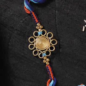 Multicolor - Handcrafted Tribal Dokra Brass Thread Rakhi with Banaras Wood Doll Box 06