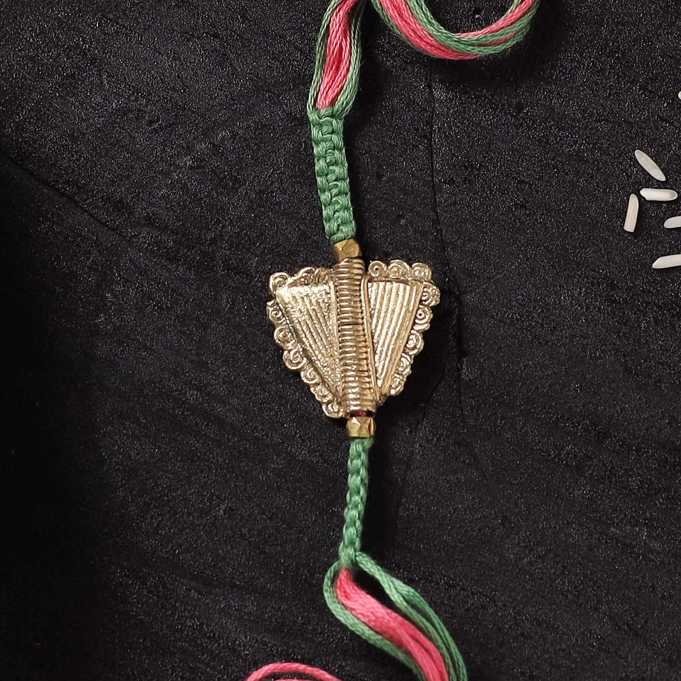 Multicolor - Handcrafted Tribal Dokra Brass Thread Rakhi with Banaras Wood Doll Box 01