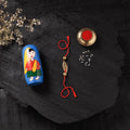 Red - Handcrafted Tribal Dokra Brass Thread Rakhi with Banaras Wood Doll Box 02