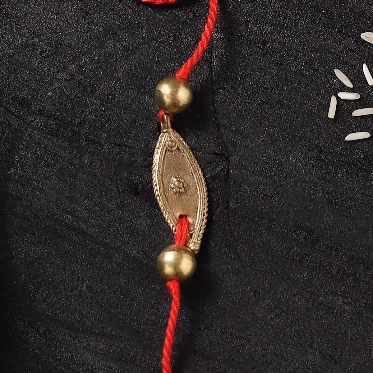 Red - Handcrafted Tribal Dokra Brass Thread Rakhi with Banaras Wood Doll Box 02