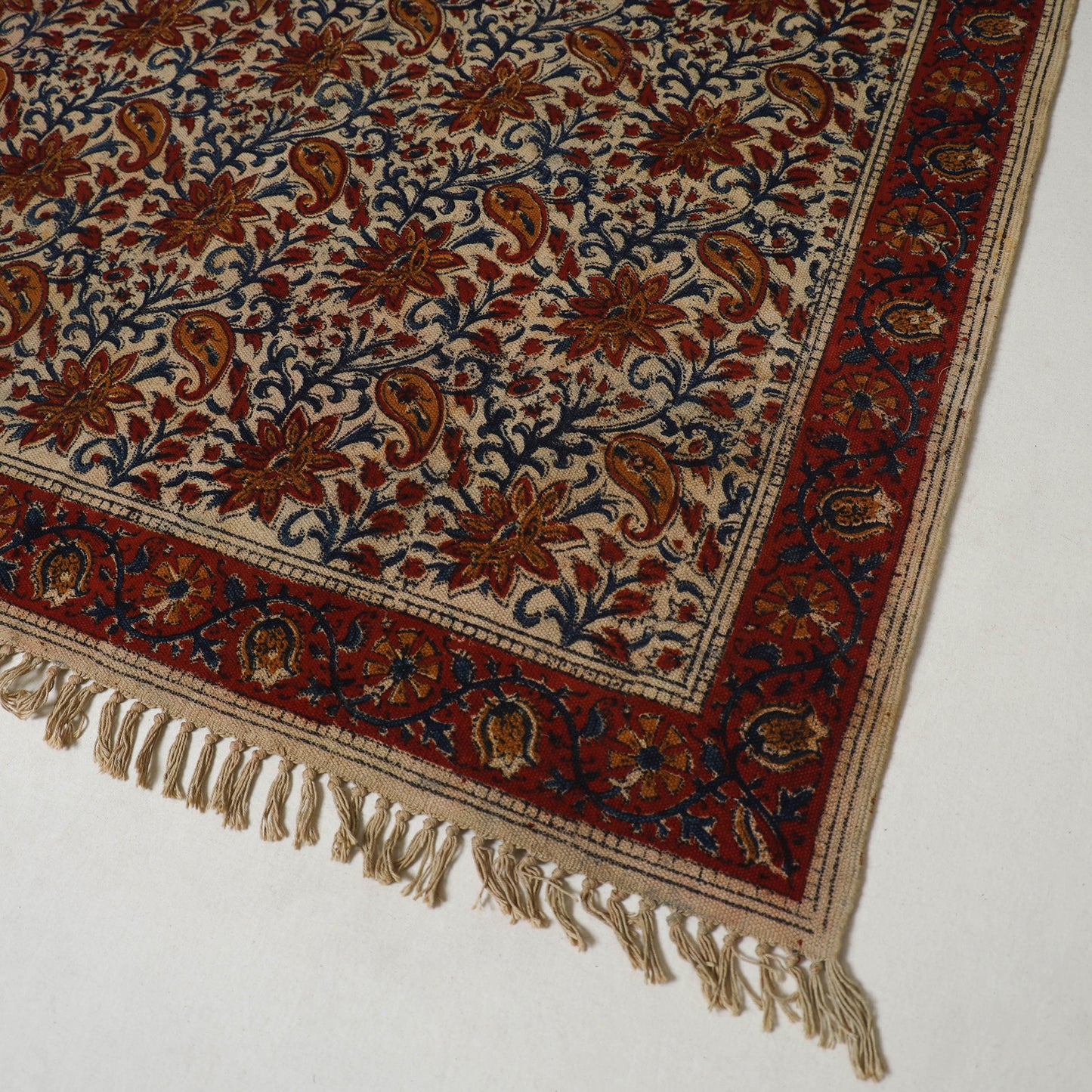 Brown - Warangal Handwoven Kalamkari Block Print Cotton Durrie / Carpet / Rug (4 x 6 Feet) 18