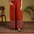 Buy Orange Cotton Bengal Kantha Hand Embroidery Palazzo
