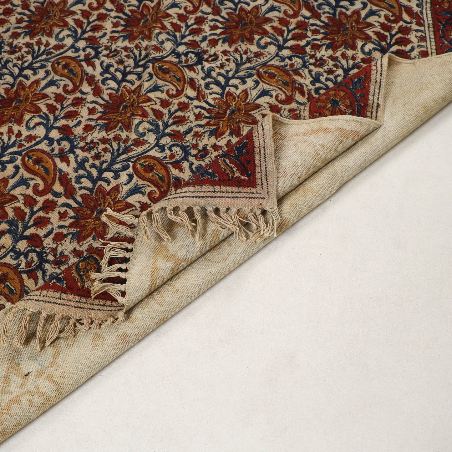 Brown - Warangal Handwoven Kalamkari Block Print Cotton Durrie / Carpet / Rug (4 x 6 Feet) 18
