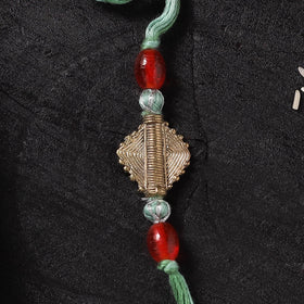 Green - Handcrafted Tribal Dokra Brass Thread Rakhi with Banaras Wood Doll Box 03