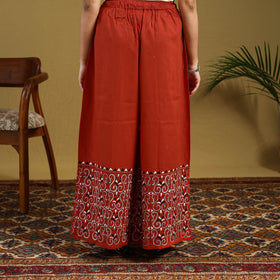 Buy Orange Cotton Bengal Kantha Hand Embroidery Palazzo