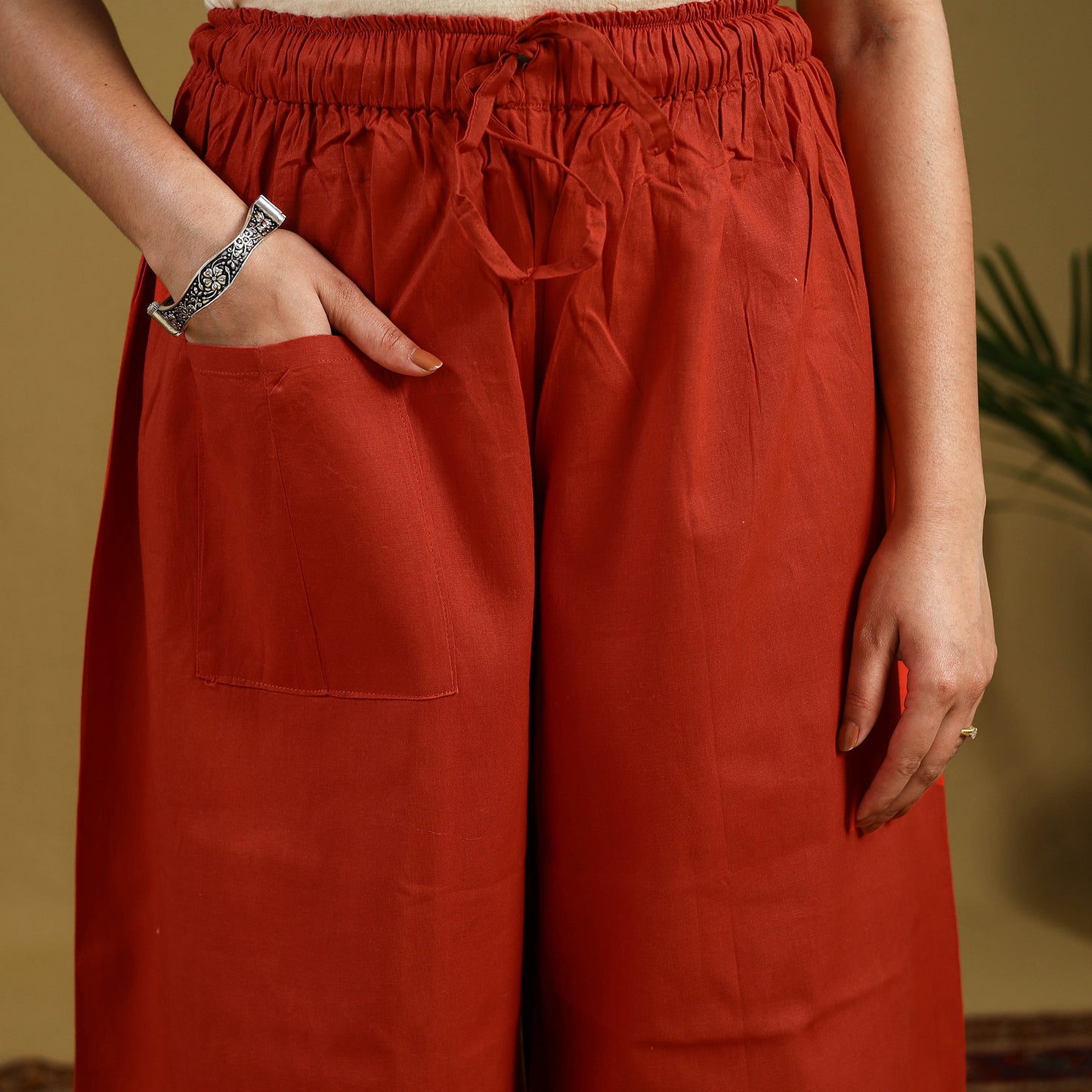 Buy Orange Cotton Bengal Kantha Hand Embroidery Palazzo