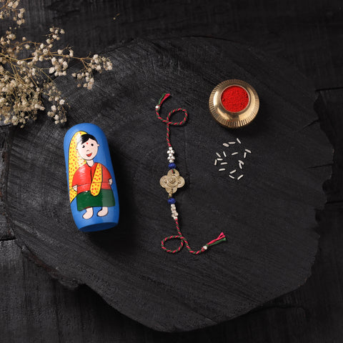Multicolor - Handcrafted Tribal Dokra Brass Thread Rakhi with Banaras Wood Doll Box 04
