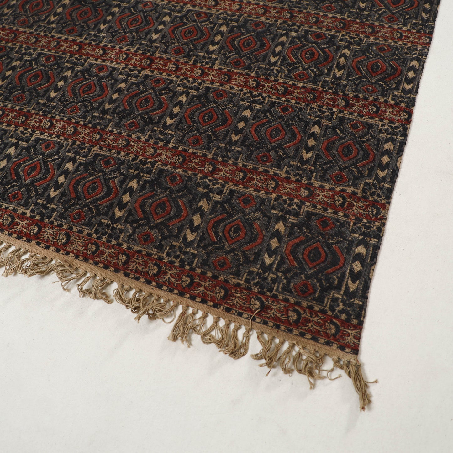 Brown - Warangal Handwoven Kalamkari Block Print Cotton Durrie / Carpet / Rug (4 x 6 Feet) 17