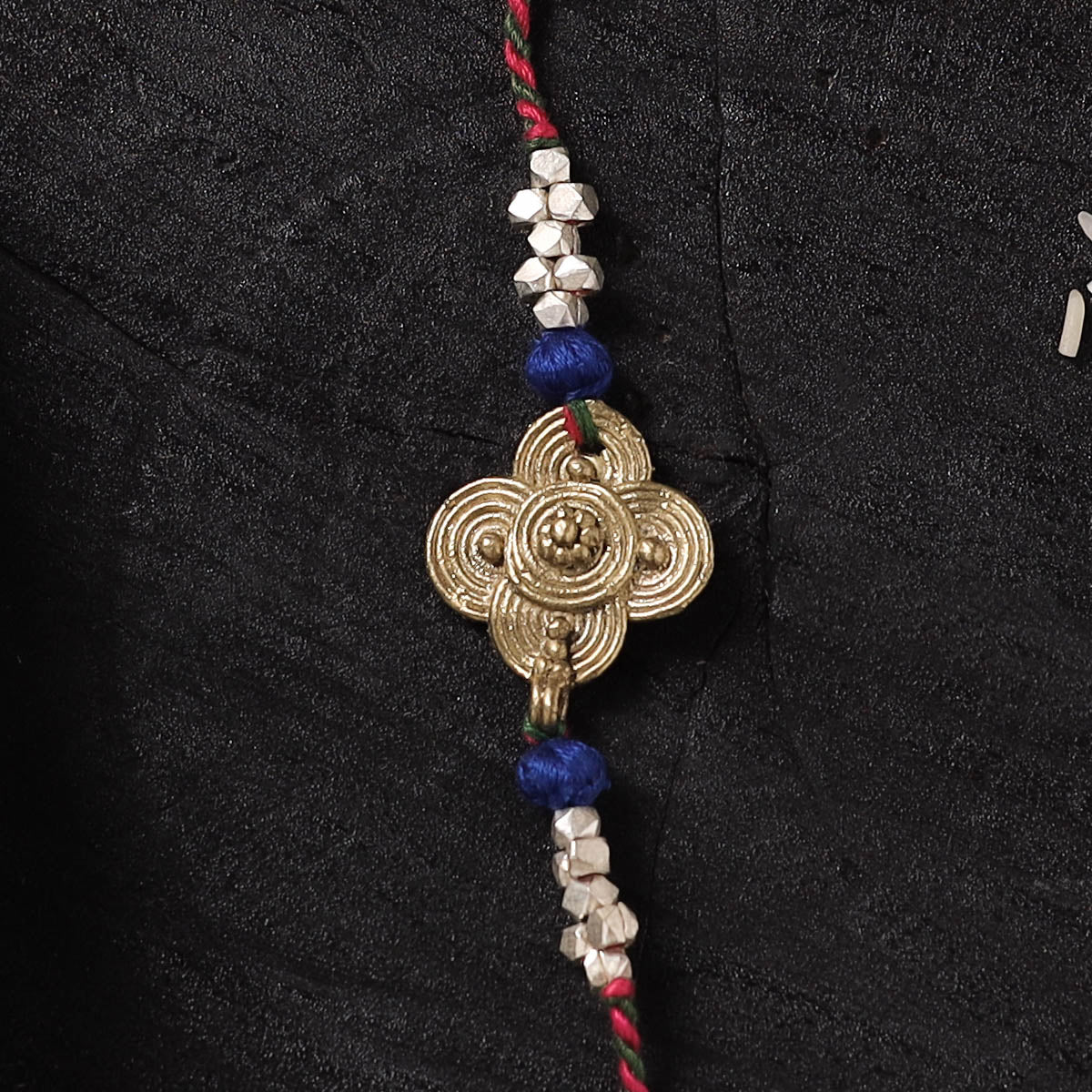 Multicolor - Handcrafted Tribal Dokra Brass Thread Rakhi with Banaras Wood Doll Box 04