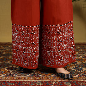 Buy Orange Cotton Bengal Kantha Hand Embroidery Palazzo