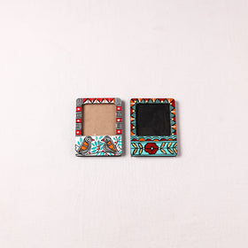 Madhubani Handpainted Wooden Photo Frame Fridge Magnet (Set of 2) 01