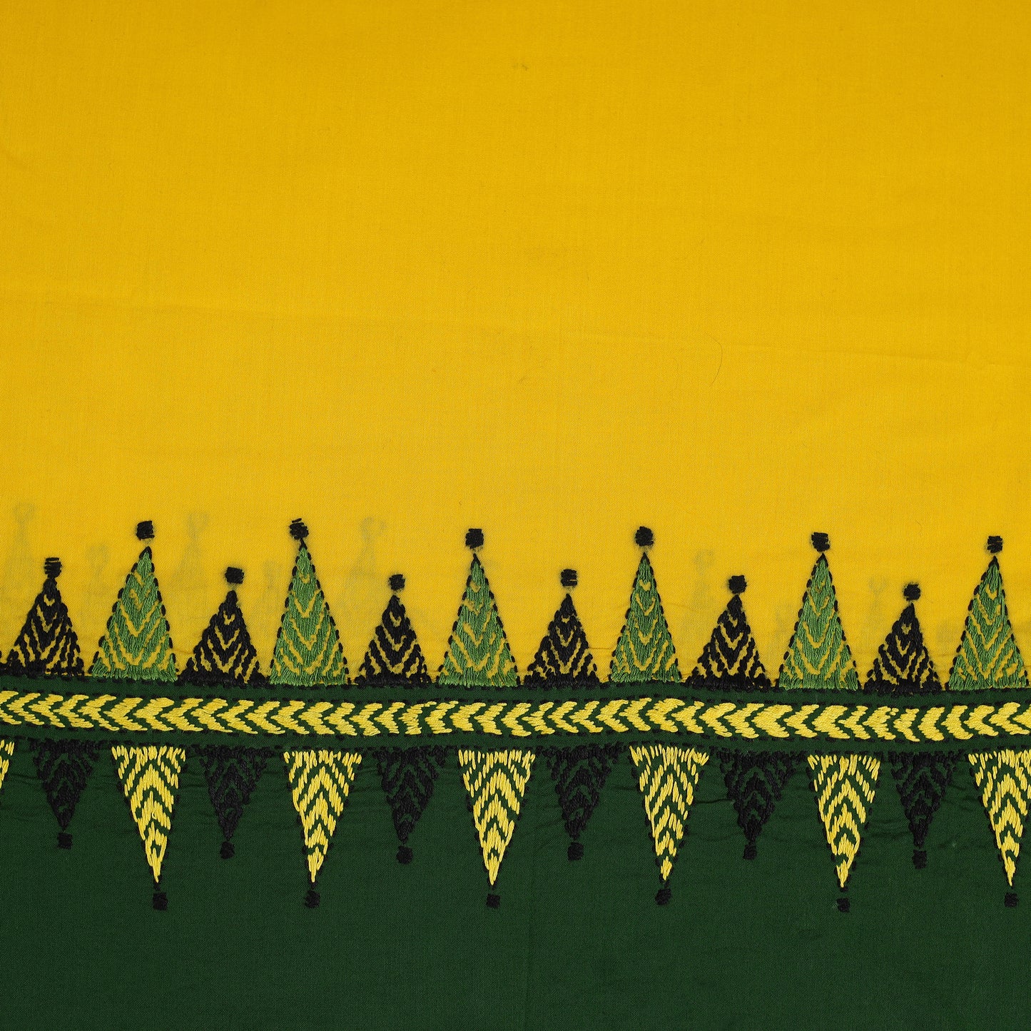 Yellow Cotton Bengal Kantha Stitch Blouse Piece 