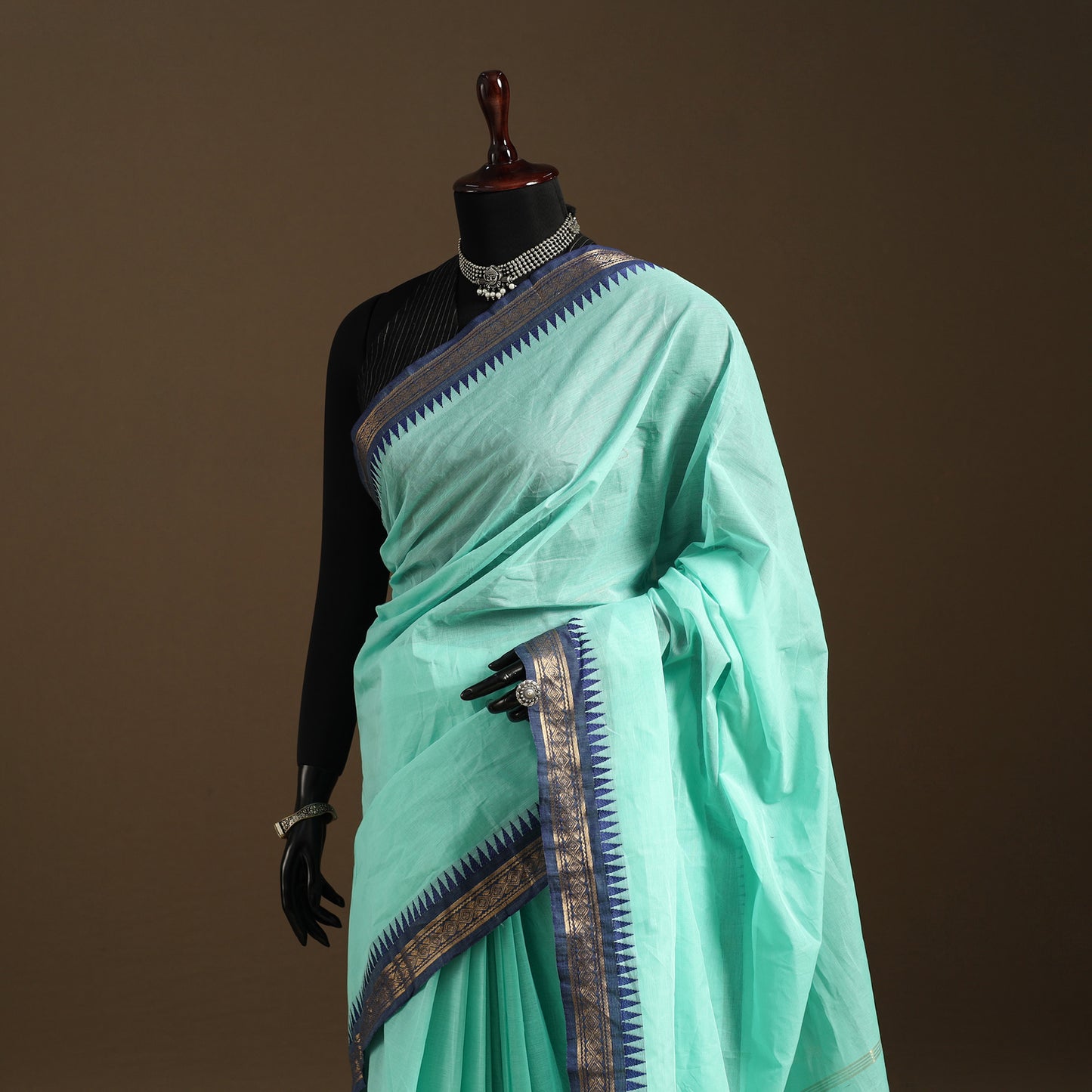 Green Kandangi Chettinad Cotton Saree with Border