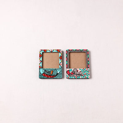 Madhubani Handpainted Wooden Photo Frame Fridge Magnet (Set of 2) 02