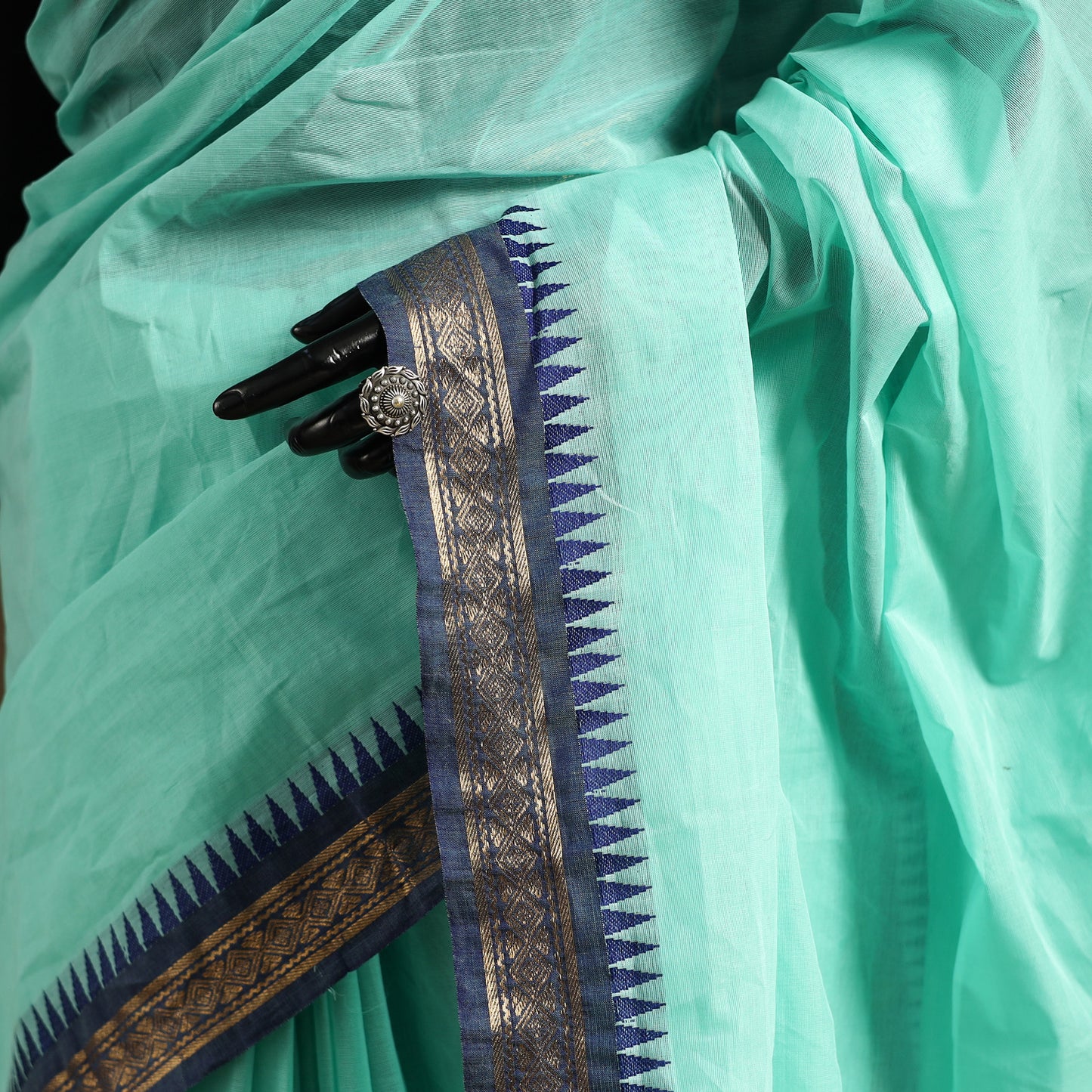 Green Kandangi Chettinad Cotton Saree with Border
