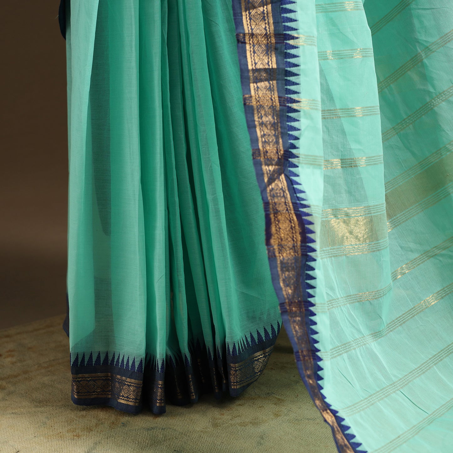 Green Kandangi Chettinad Cotton Saree with Border