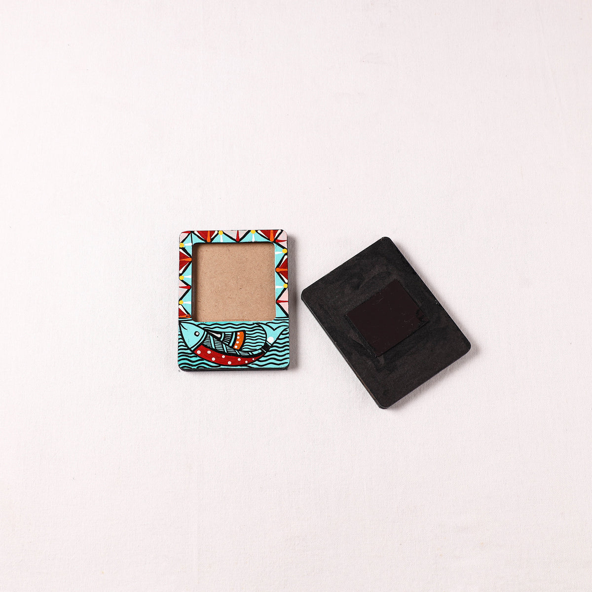Madhubani Handpainted Wooden Photo Frame Fridge Magnet (Set of 2) 02