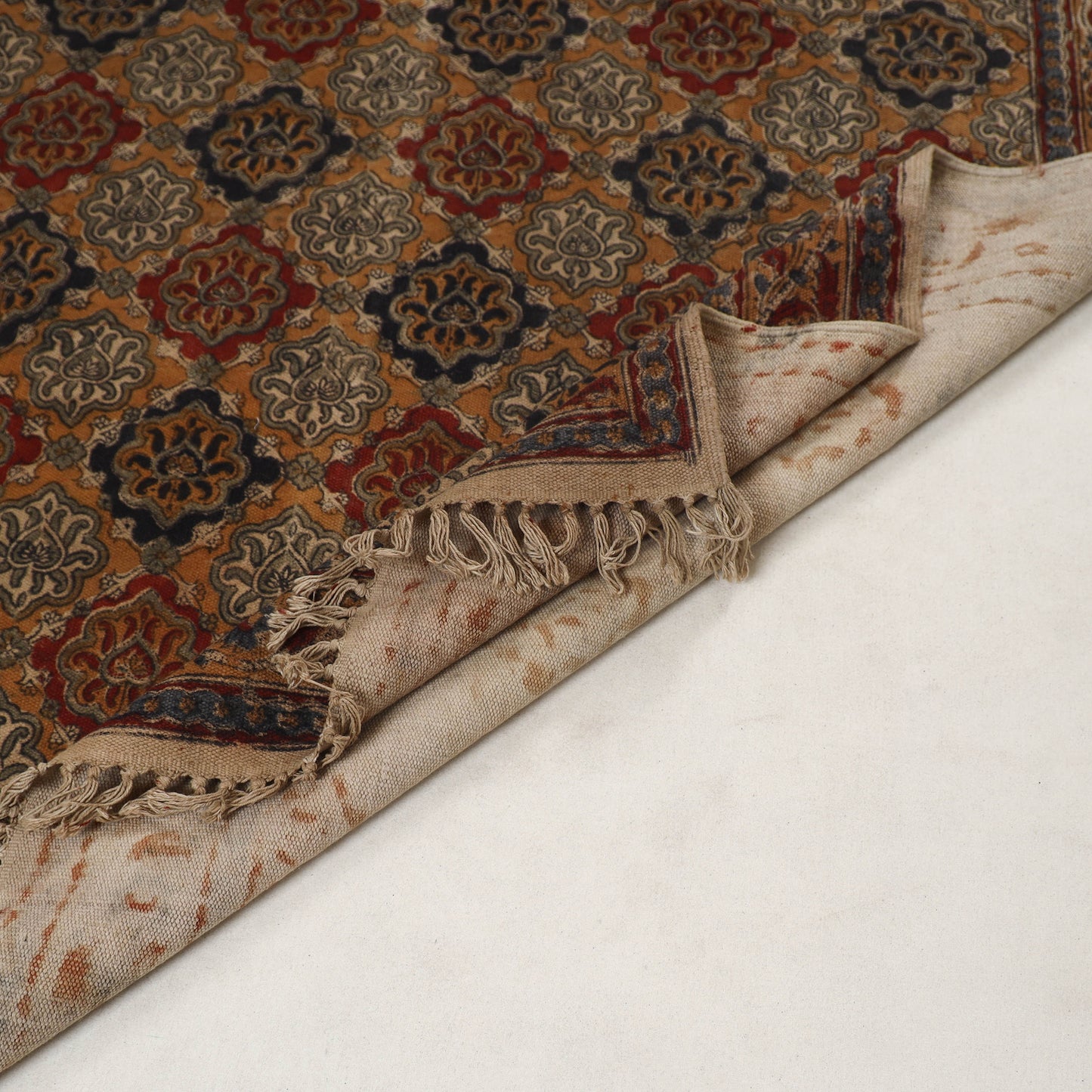 Multicolor - Warangal Handwoven Kalamkari Block Print Cotton Durrie / Carpet / Rug (4 x 6 Feet) 16