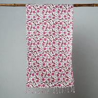 Pink - Sanganeri Block Printed Cotton Stole with Tassels 200