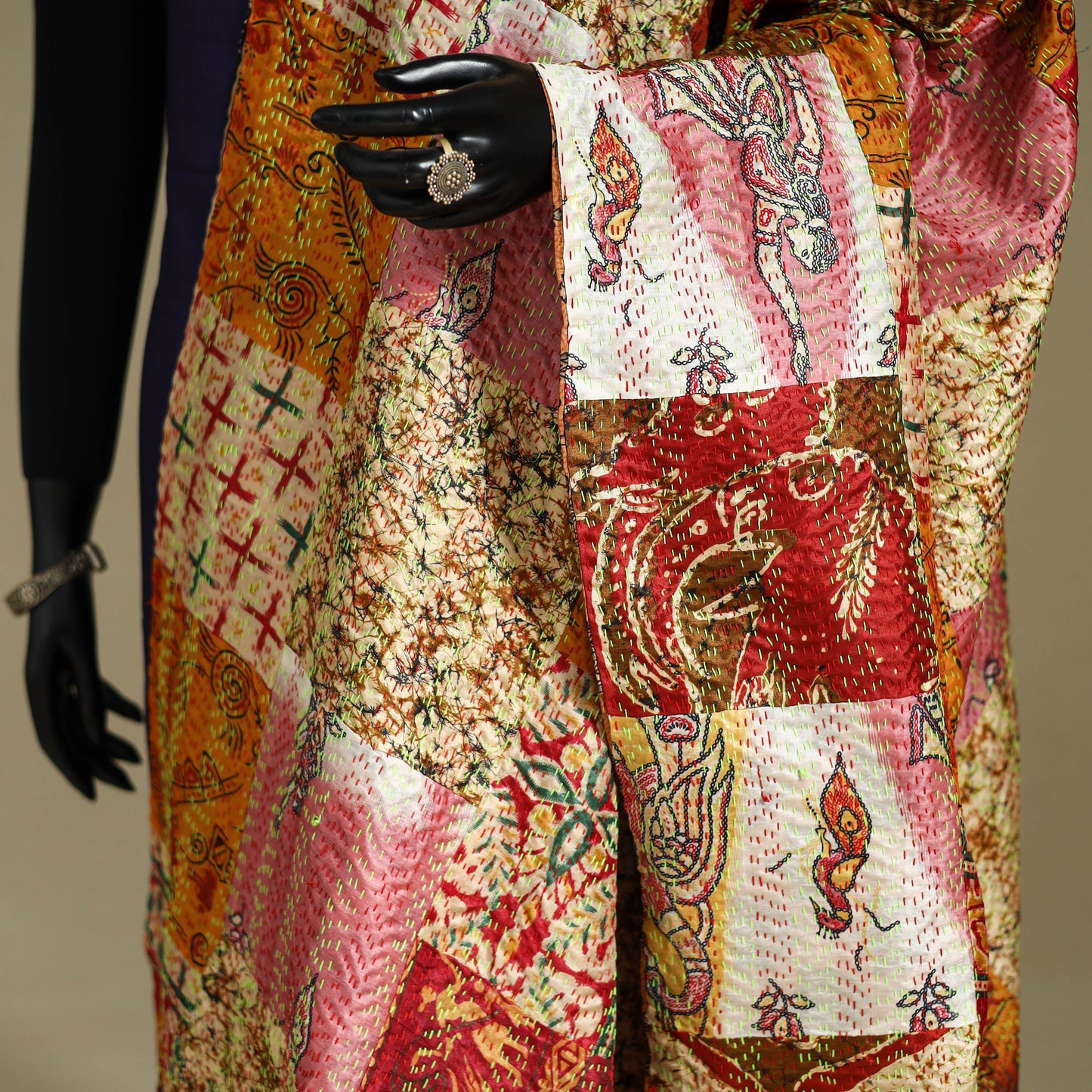 Multicolor - patchwork reversible silk bengal kantha work