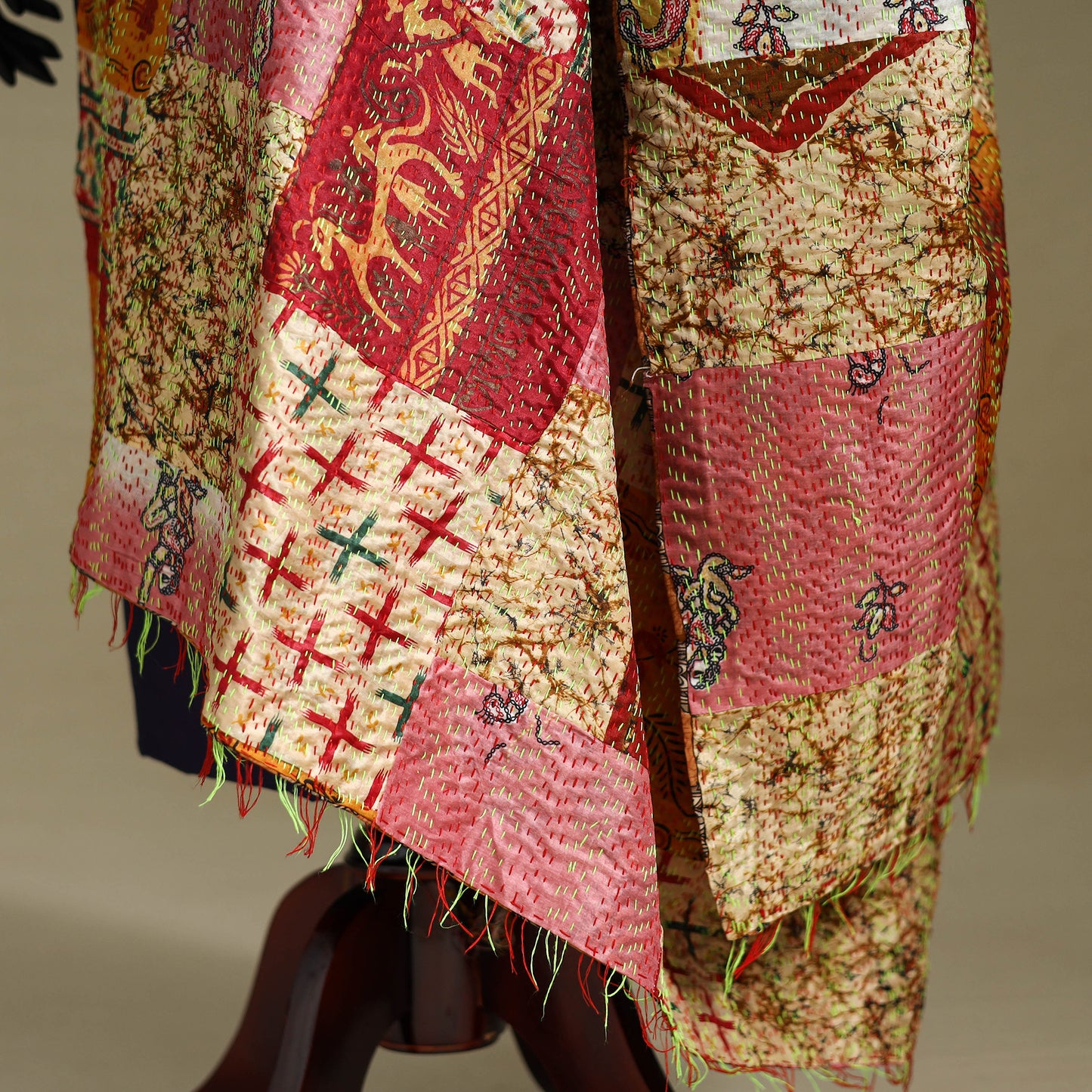 Multicolor - patchwork reversible silk bengal kantha work