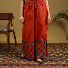 Orange - cotton bengal kantha hand embroidery palazzo 56