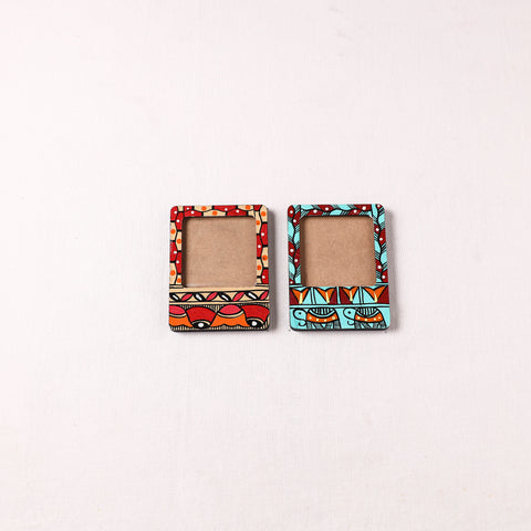 Multicolor - Madhubani Handpainted Wooden Photo Frame Fridge Magnet (Set of 2) 03