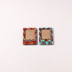 Madhubani Handpainted Wooden Photo Frame Fridge Magnet (Set of 2) 03