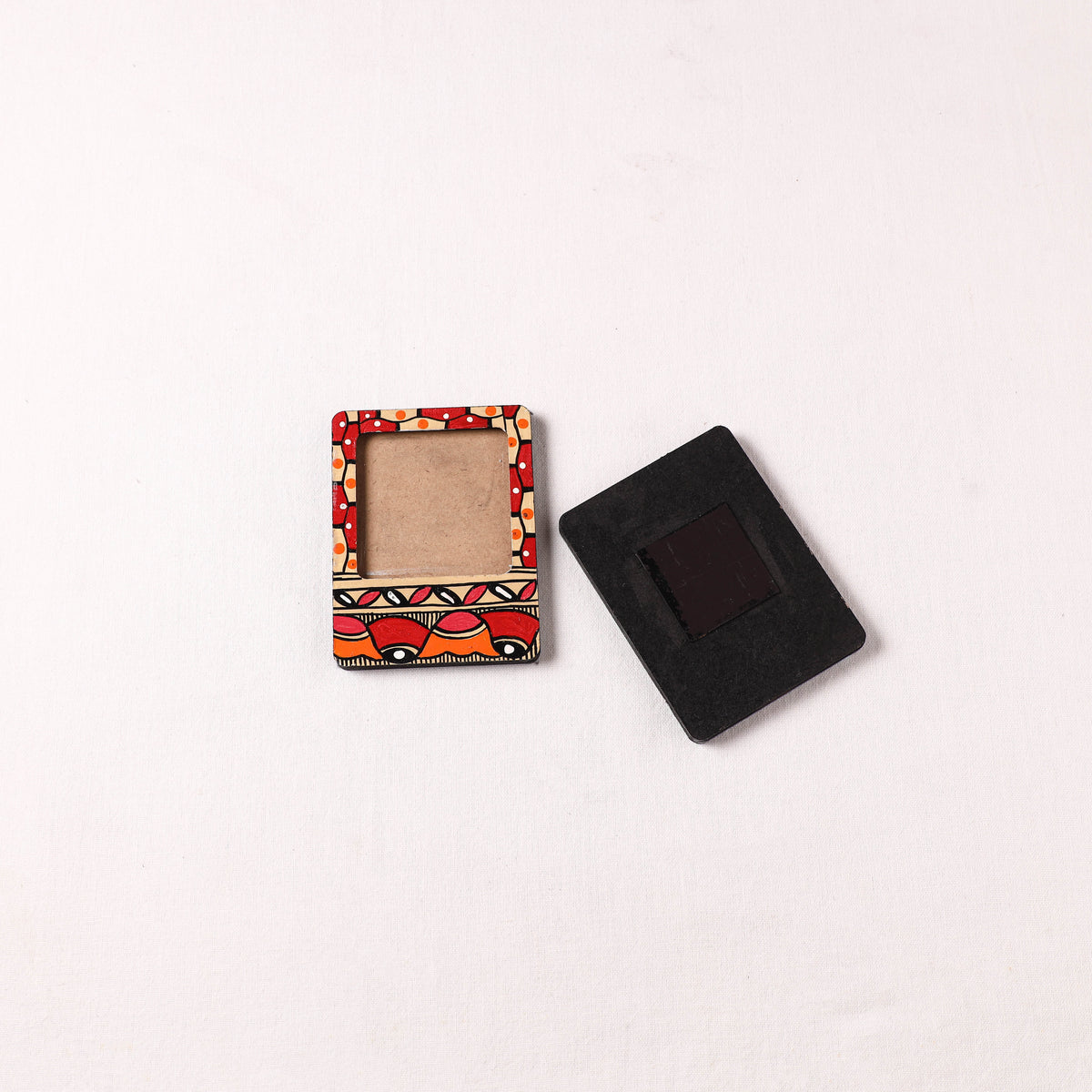Madhubani Handpainted Wooden Photo Frame Fridge Magnet (Set of 2) 03