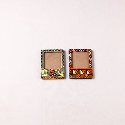 Madhubani Handpainted Wooden Photo Frame Fridge Magnet (Set of 2) 04