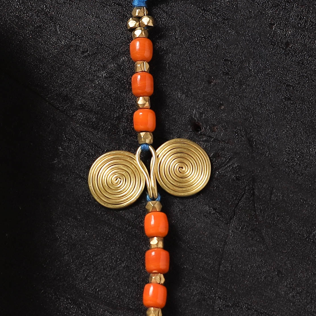 Blue - Handcrafted Tribal Dokra Brass Thread Rakhi with Banaras Wood Doll Box 10