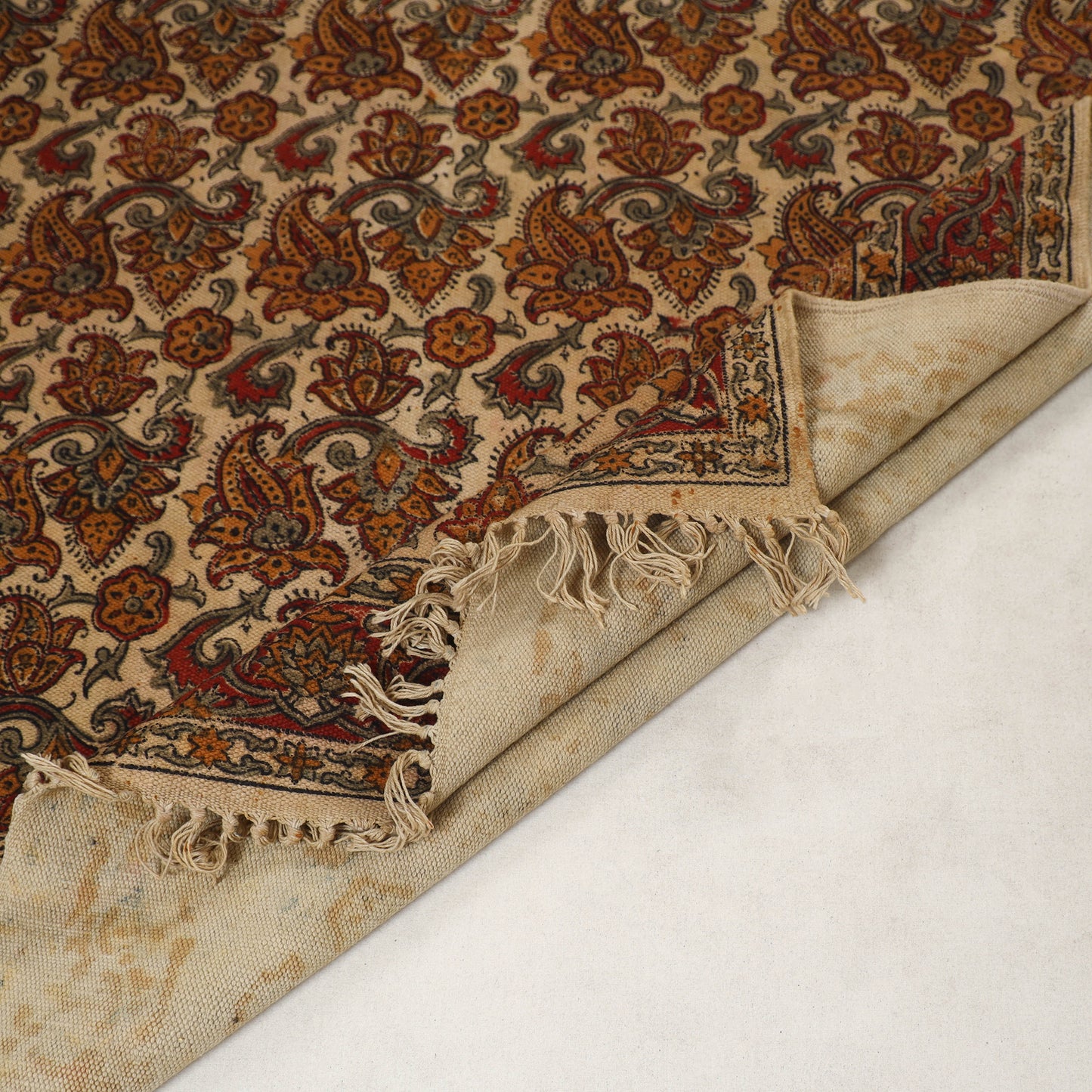 Multicolor - Warangal Handwoven Kalamkari Block Print Cotton Durrie / Carpet / Rug (4 x 6 Feet) 14