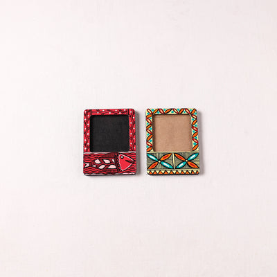 Madhubani Handpainted Wooden Photo Frame Fridge Magnet (Set of 2) 05