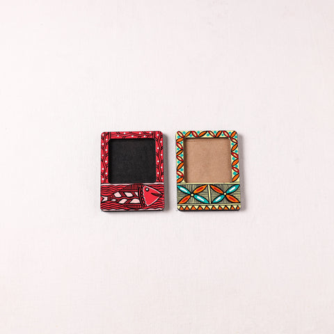 Multicolor - Madhubani Handpainted Wooden Photo Frame Fridge Magnet (Set of 2) 05