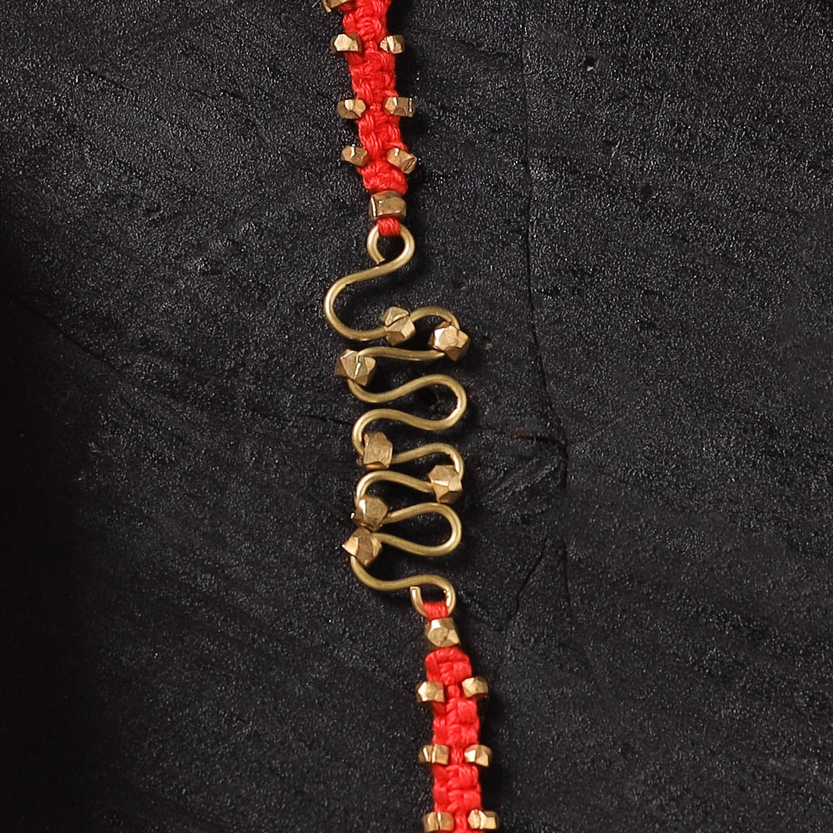 Red - Handcrafted Tribal Dokra Brass Thread Rakhi with Banaras Wood Doll Box 11