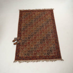 Maroon - Warangal Handwoven Kalamkari Block Print Cotton Durrie / Carpet / Rug (4 x 6 Feet) 13