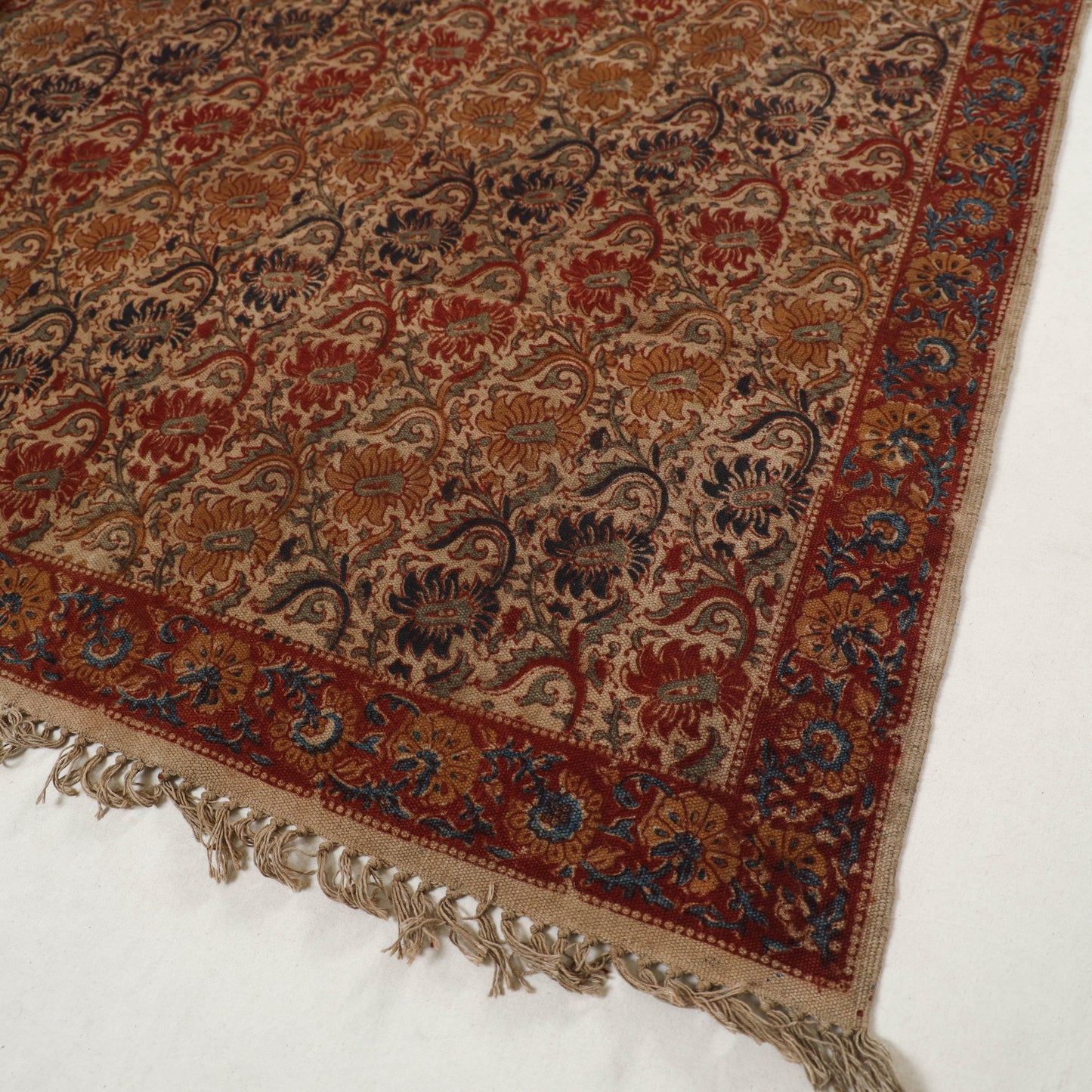 Maroon - Warangal Handwoven Kalamkari Block Print Cotton Durrie / Carpet / Rug (4 x 6 Feet) 13