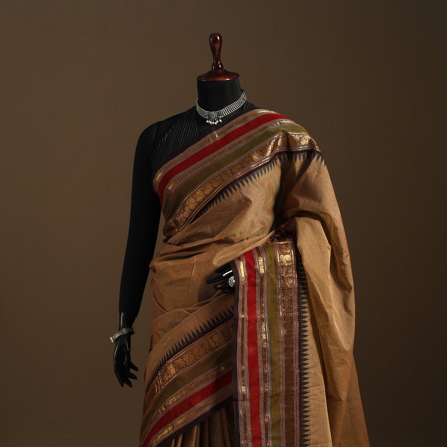 Brown Kandangi Chettinad Cotton Saree with Border