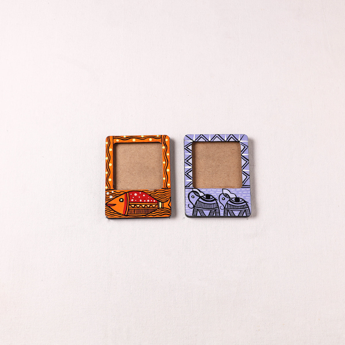 Madhubani Handpainted Wooden Photo Frame Fridge Magnet (Set of 2) 06