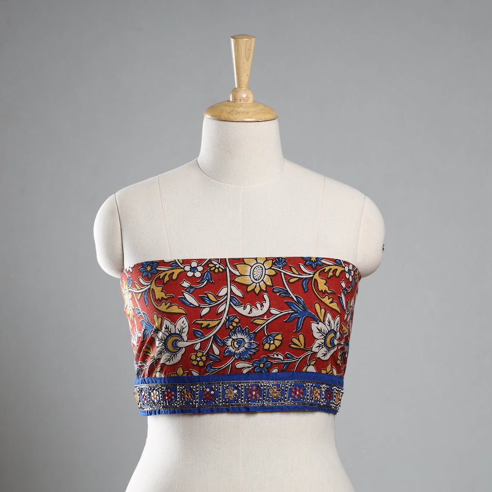 Red - Zardozi Hand Embroidered Kalamkari Cotton Blouse Piece 37