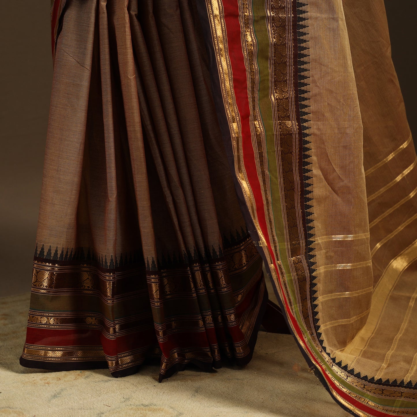 Brown Kandangi Chettinad Cotton Saree with Border
