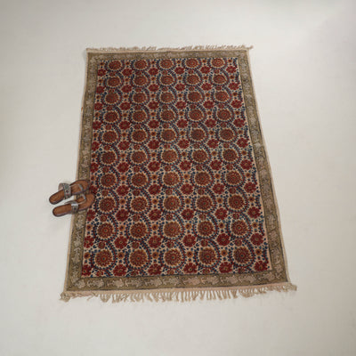 Multicolor - Warangal Handwoven Kalamkari Block Print Cotton Durrie / Carpet / Rug (4 x 6 Feet) 12