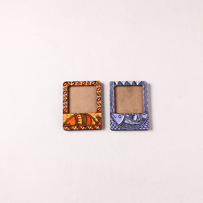 Madhubani Handpainted Wooden Photo Frame Fridge Magnet (Set of 2) 07